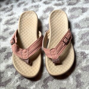 Vionic Pink and Tan Flip Flop Sandals